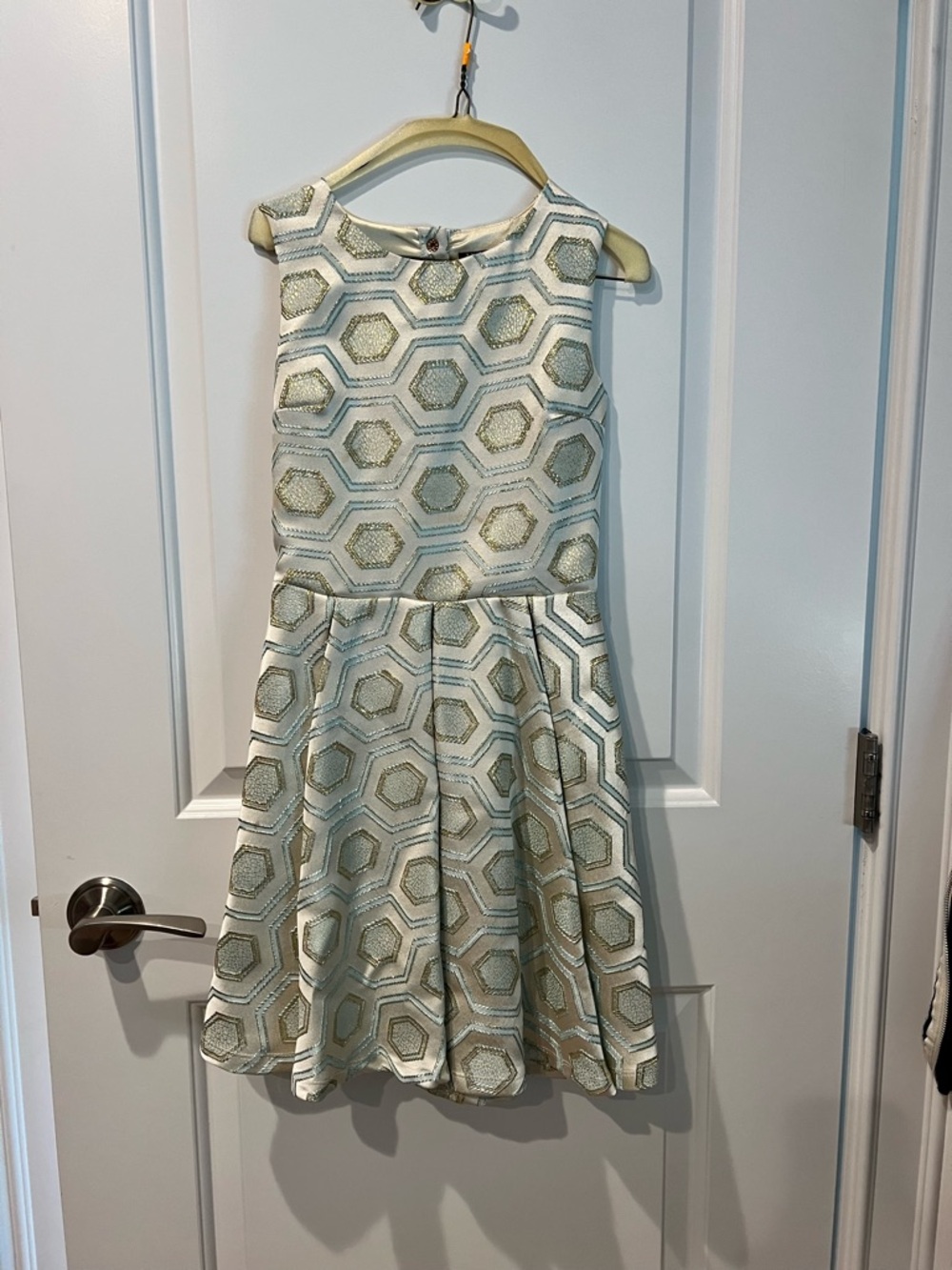 Girls Cream & Gold Textured Fit-and-Flare Party Dress